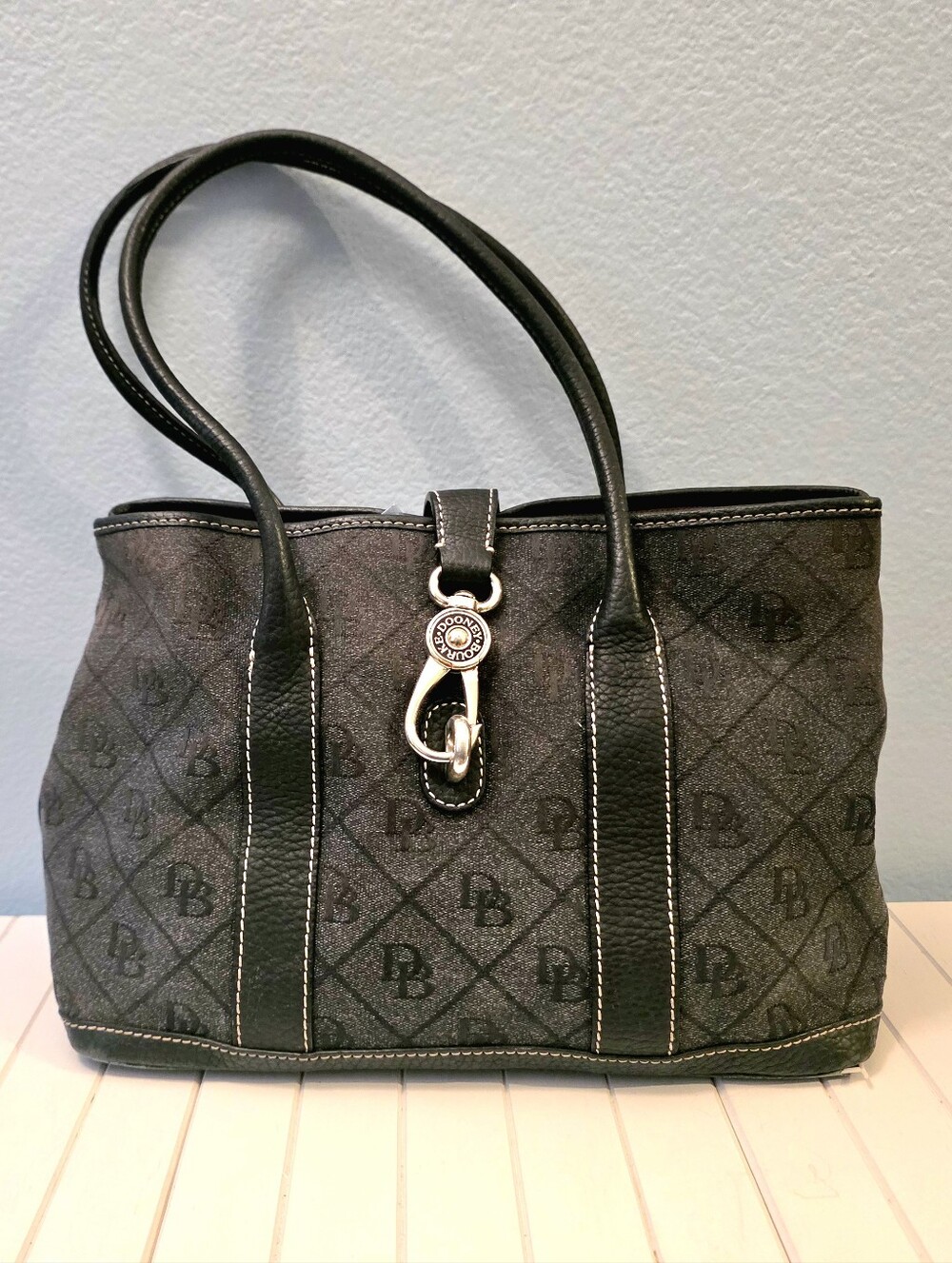 Dooney & Bourke Black Logo Jacquard Tote with Silver Hardware